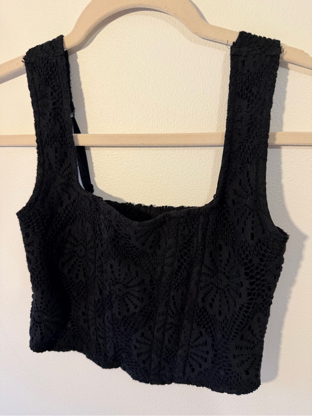 American Eagle Outfitters Black Crochet Square-Neck Cropped Tank
